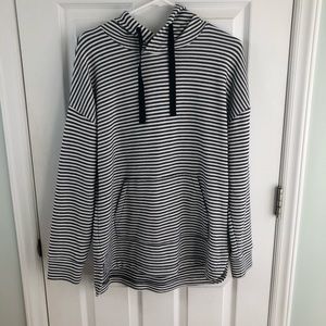 Blue and white stripped hooded pull over